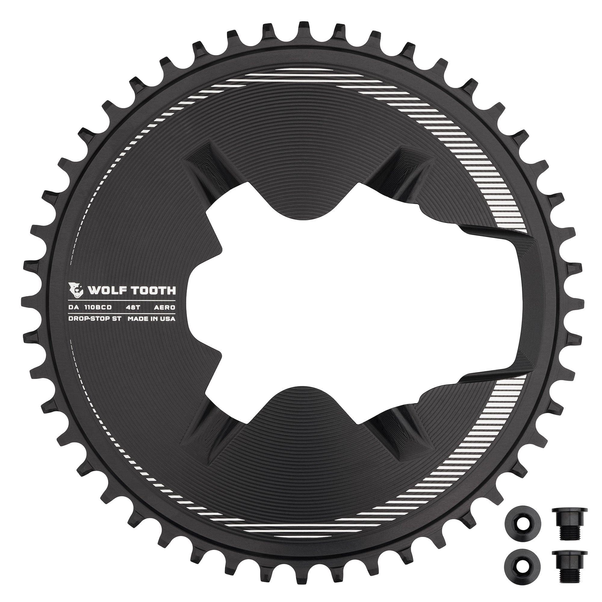 Black / 48T / Drop-Stop ST Aero Direct Mount Chainrings for Shimano Dura-Ace R9200 Cranks